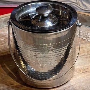 Williams Sonoma Godinger Ice Bucket Silver 8 Cups, Metal with tongs